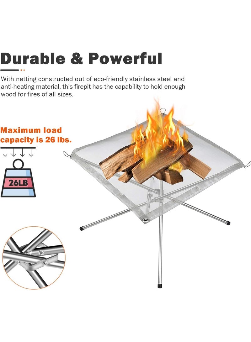 PEETTA Portable outdoor fire pit 22 inch upgrade foldable stainless steel mesh fire pit wood burning, collapsible fireplace space saving perfect for camping, backyard, patio, garden (carrying bag included) - Image 2